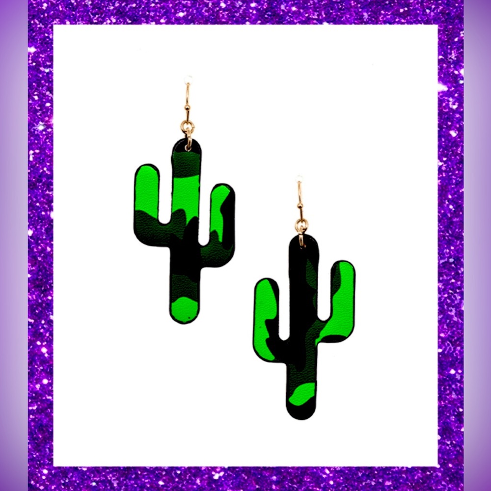 Hot 🔥new brand Five Star Chic Gear cactus neon, green camo earrings